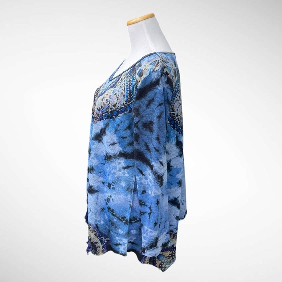 One World Embellished Pullover Top Fringe Bottom Long Sleeves - Picture 2 of 14